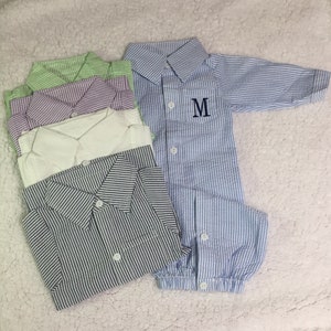 Monogrammed Seersucker Baby Gown / Spring Pictures / Infant Easter