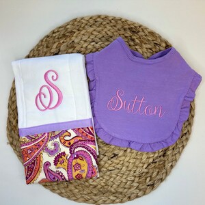 Monogrammed Bib and Burp Cloth Set