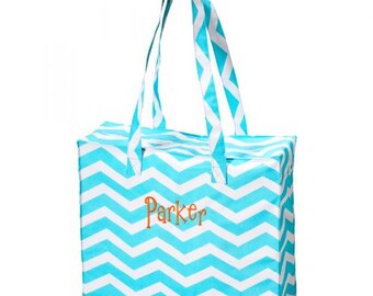 Monogrammed Aqua Chevron Tote