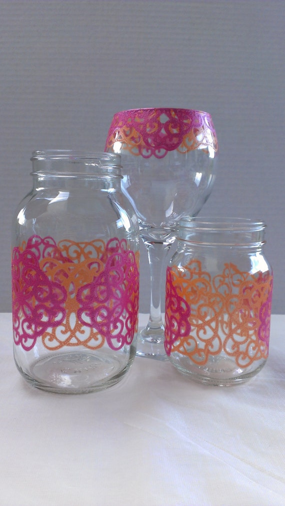 Items similar to Hand Painted Glassware Centerpiece Set on Etsy