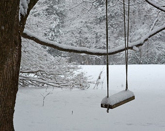 Lonely Winter Swing, Snow Photography, Snow Print, Snow Art, Snow decor, winter photography, winter art, winter print, winter decor