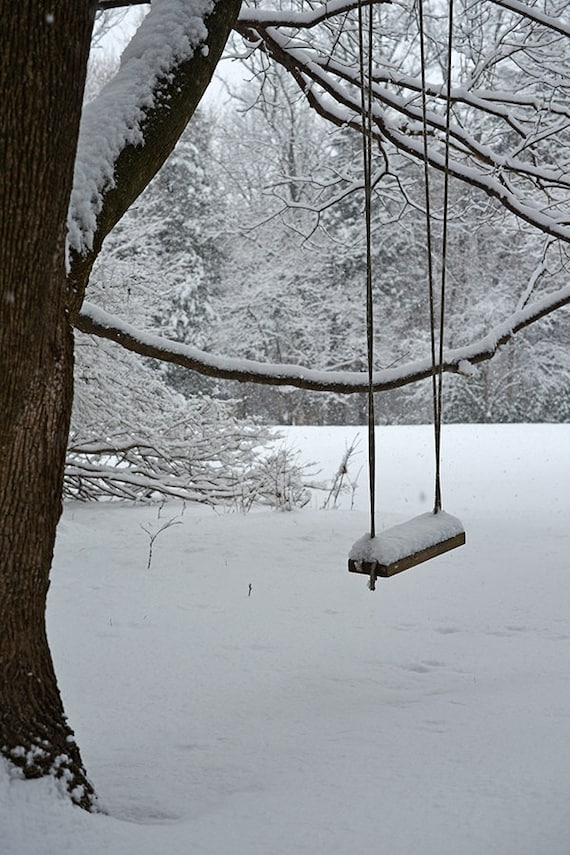 Lonely Winter Swing, Snow Photography, Snow Print, Snow Art, Snow decor, winter photography, winter art, winter print, winter decor