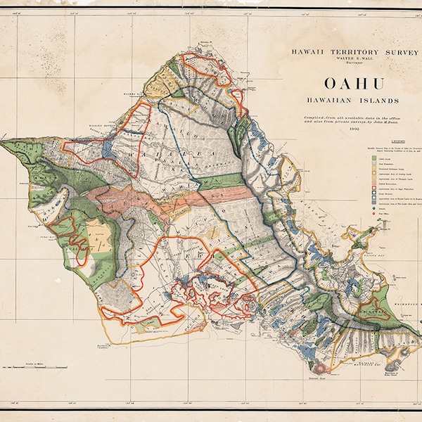 Map of Oahu - Etsy