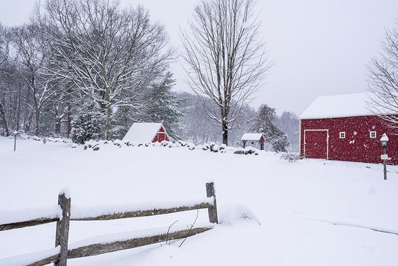Winter Fence And Red Barn Winter Photography Winter Art Etsy