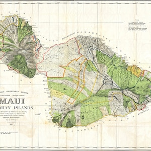 1855 Government Survey Map of Maui Hawaii Updated in 1903, Hawaii Decor, Hawaii Map, Hawaii Print, Hawaii Art, Historic Map, Hawaii History