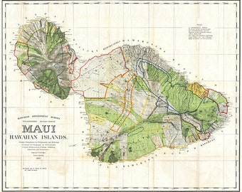 1855 Government Survey Map of Maui Hawaii Updated in 1903, Hawaii Decor, Hawaii Map, Hawaii Print, Hawaii Art, Historic Map, Hawaii History