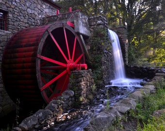 The Grist Mill, Sudbury MA, waterfall, Wayside Inn, Water Wheel, New England, Mill photography, mill print, mill art, metro west