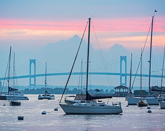 Newport RI, Pell Bridge, Newport Harbor, Rhode Island, Sunset, Newport Photography, Newport Art