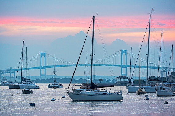 Newport RI, Pell Bridge, Newport Harbor, Rhode Island, Sunset, Newport Photography, Newport Art
