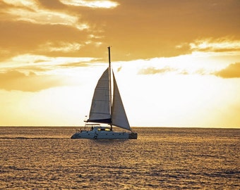 Sailing into the sunset in Saint Lucia, Saliboat photography, Sunset Photography, Saint Lucia, Caribbean, Sailboat art, Sailboat Decor