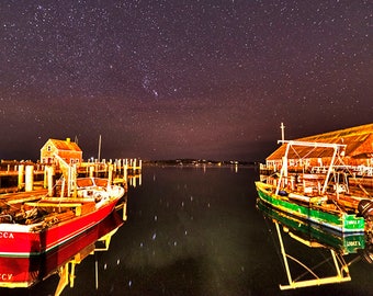Cieli stellati sopra Edgartown Martha's Vineyard, Cape Cod, Edgartown Harbor, Martha's Vineyard Stampa