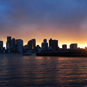 Sunset over the Boston skyline. Piers Park,  Boston Photography, Boston Art, Boston Print, Boston Decor, East Boston, Sunset