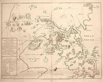 1775 Boston, MA City Plan Map of the City and Boston Harbor Print Reproduction