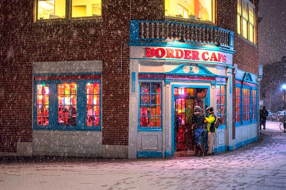 The Border Cafe in Harvard Square During a Snowstorm Border 