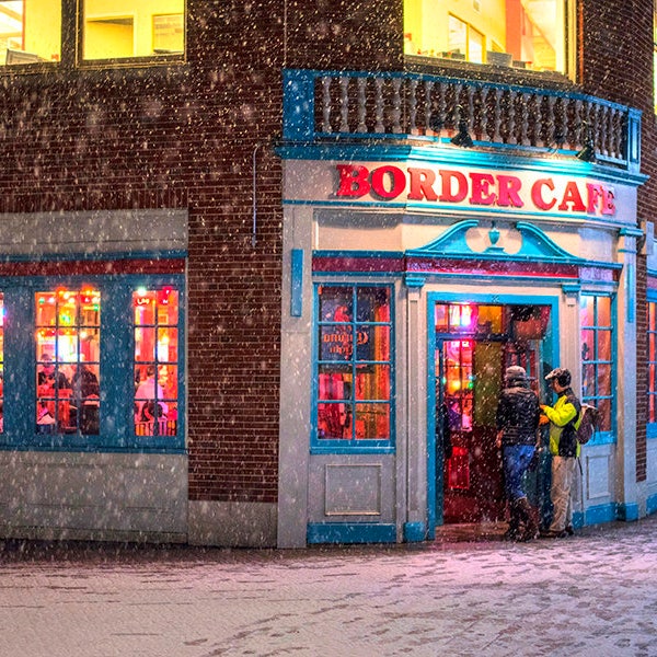 The Border Cafe in Harvard Square during a Snowstorm, Border Cafe, Harvard Square, Cambridge MA, Winter, Snow