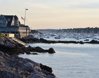 A sunny afternoon on Marblehead Neck Home Decor Wall Art. Ocean Photography. Boat Photography. Rock Photography