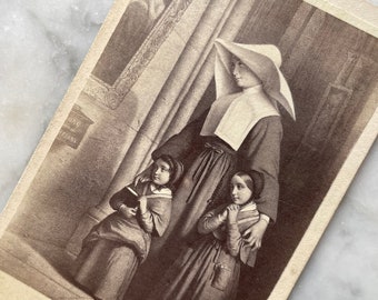 Antique Nun with Children Carte de Visite