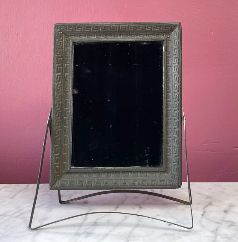 Antique Travel Mirror with Greek Key Motif image 1