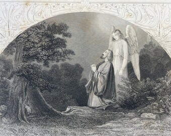 Victorian Religious Engraving - Christ in the Garden