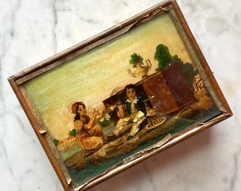 Early Victorian Reverse Painted Glass Box