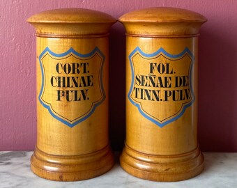 Antique Turned Wood Apothecary Canisters