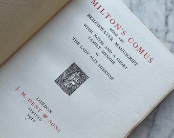 Milton’s Comus 1910 Antique Book