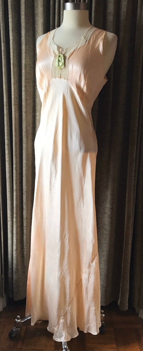 1930s Liquid Satin Bias Cut Nightgown - Large