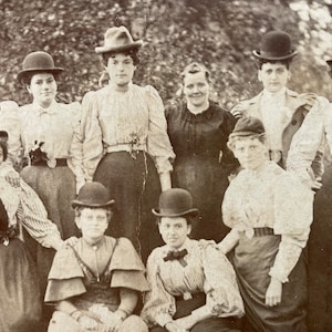 Victorian Cabinet Card Photo of Women in Bowler Hats image 1