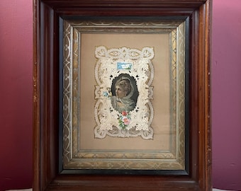 Antique Victorian Lace Paper Valentine in Shadow Box Frame