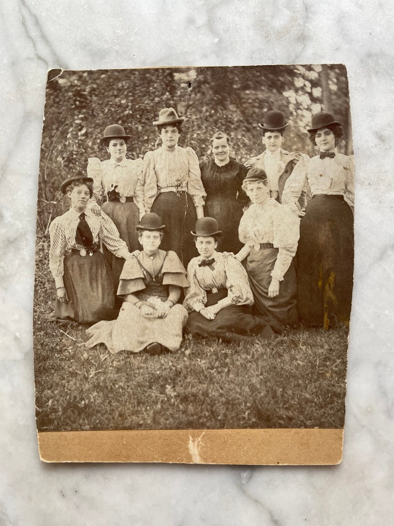 Victorian Cabinet Card Photo of Women in Bowler Hats image 2