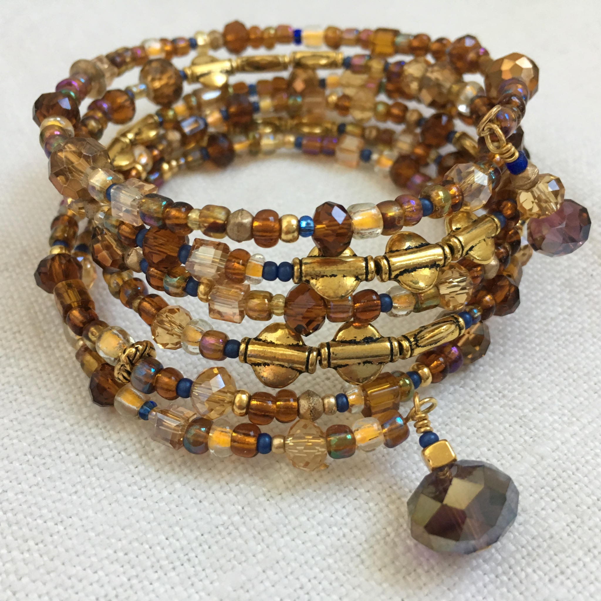 Gold and Bronze Swarovski Crystal Memory Wire Bracelet - Etsy