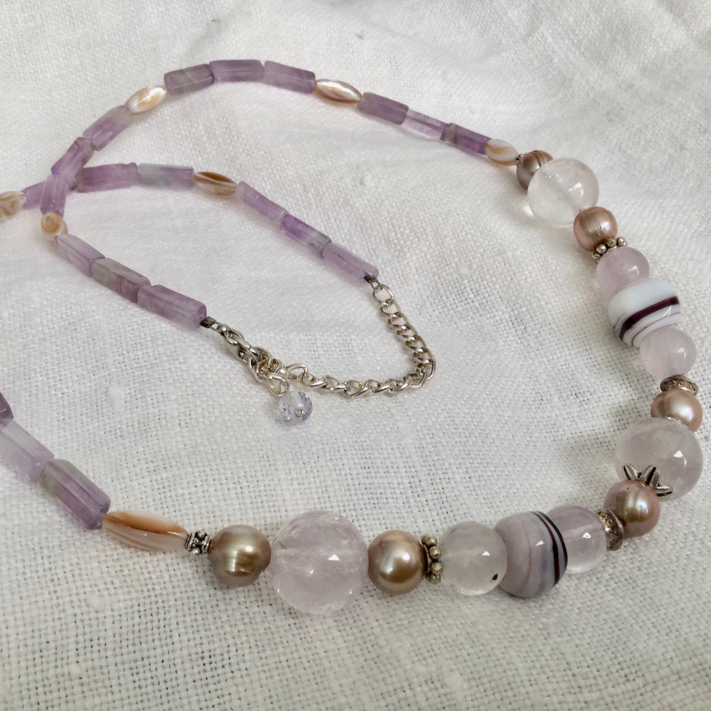 Amethyst Pearls Shell & Silver Beaded Statement Necklace - Etsy