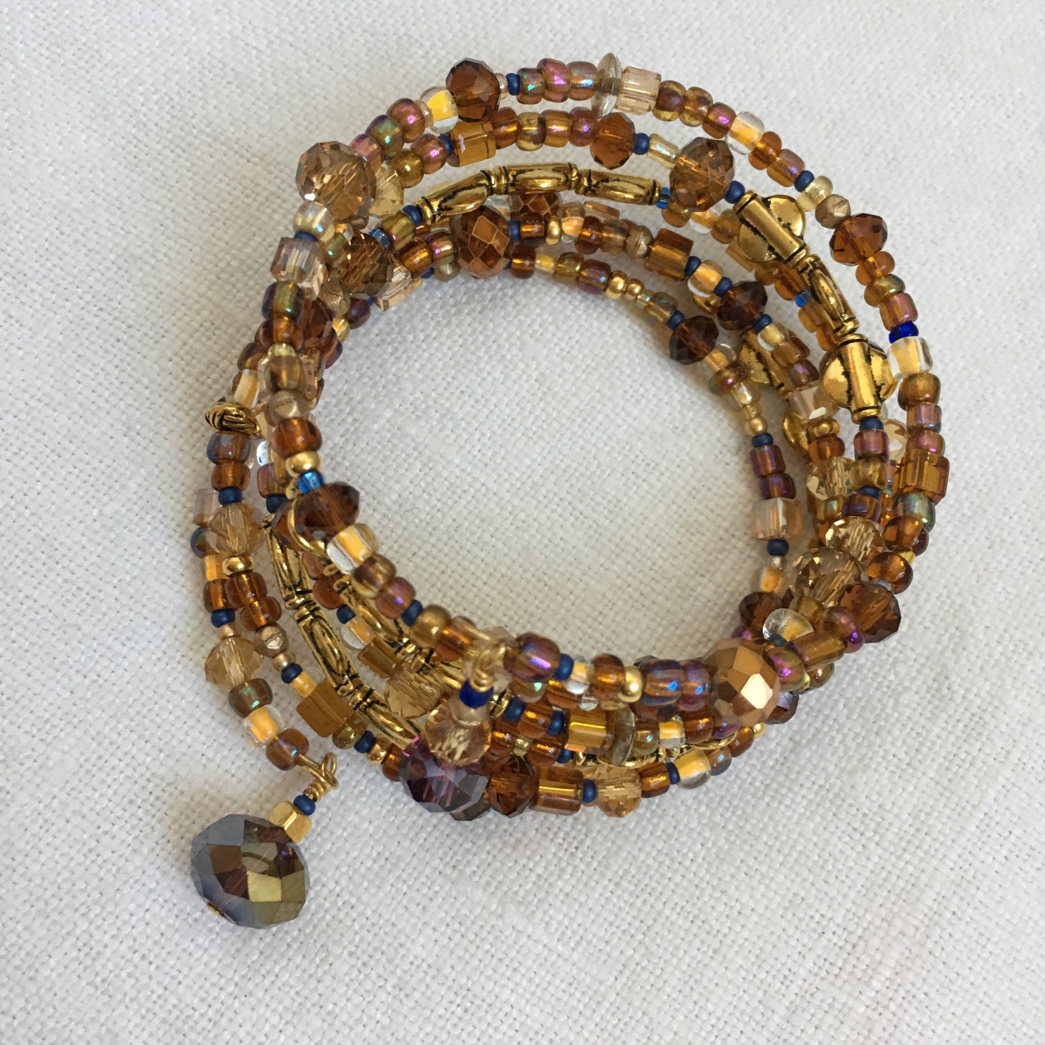 Gold and Bronze Swarovski Crystal Memory Wire Bracelet - Etsy