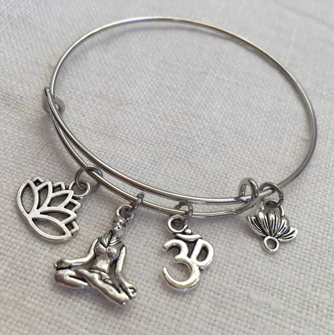 MEDITATION YOGA Expandable Charm Bracelet Silver Lotus Charm Etsy.de