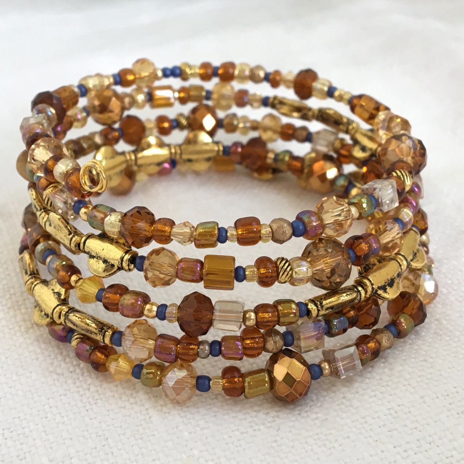 Gold and Bronze Swarovski Crystal Memory Wire Bracelet - Etsy