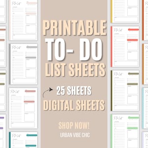 25 Printable To-Do List, Reusable To-Do List, Printable & Digital Sheet , Download Checklist for Planner, Daily weekly To-Do PDF Planner