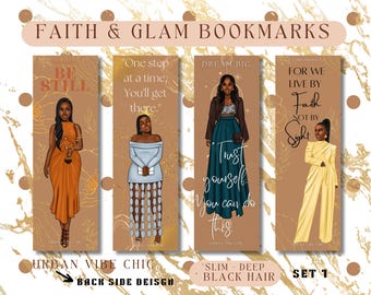 Black Girl Bookmark Set: Faith & Glam, Inspirational Quotes