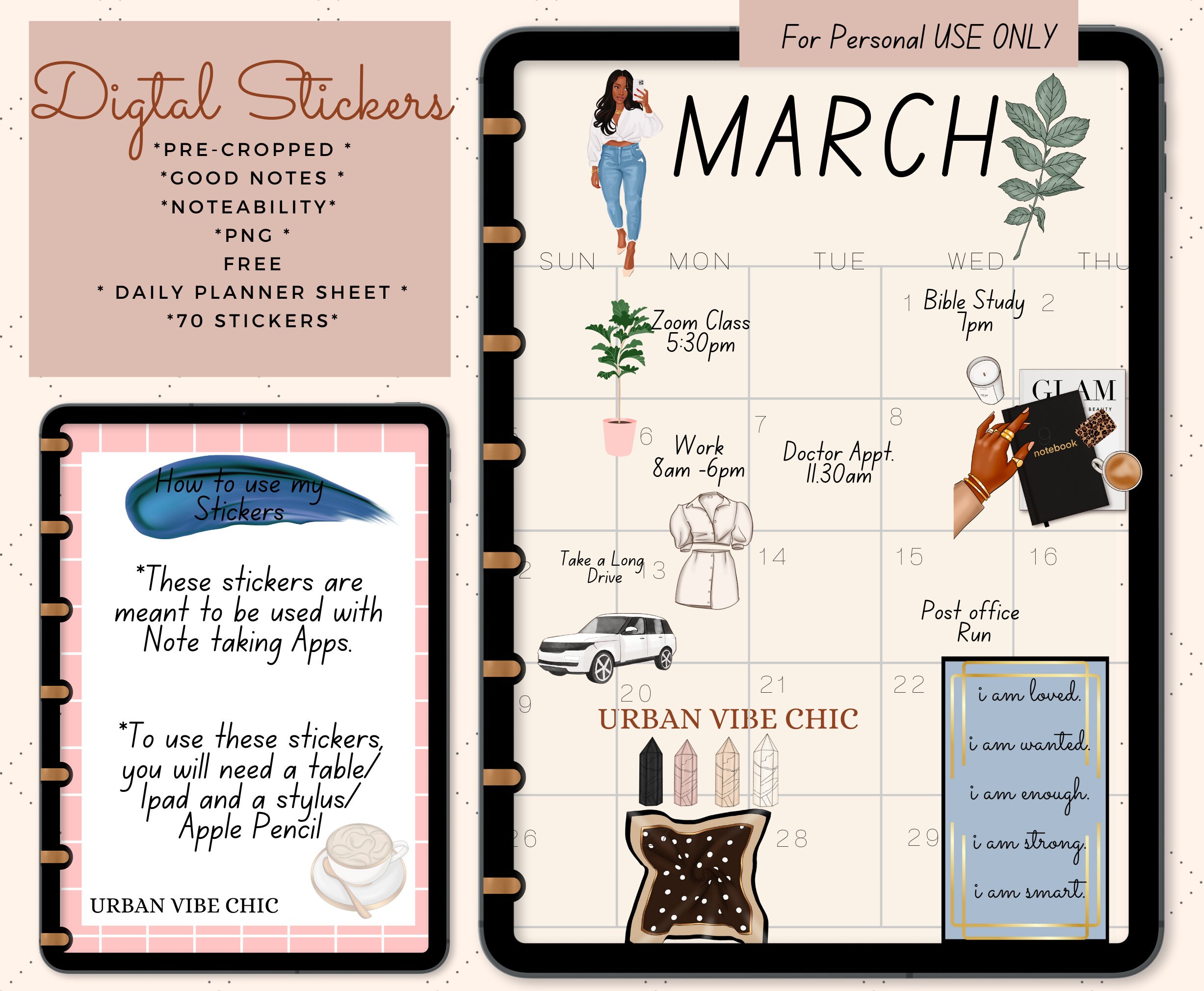 Black Girl Digital Planner Stickers: Goodnotes Stickers (70, PNG, PDF ...