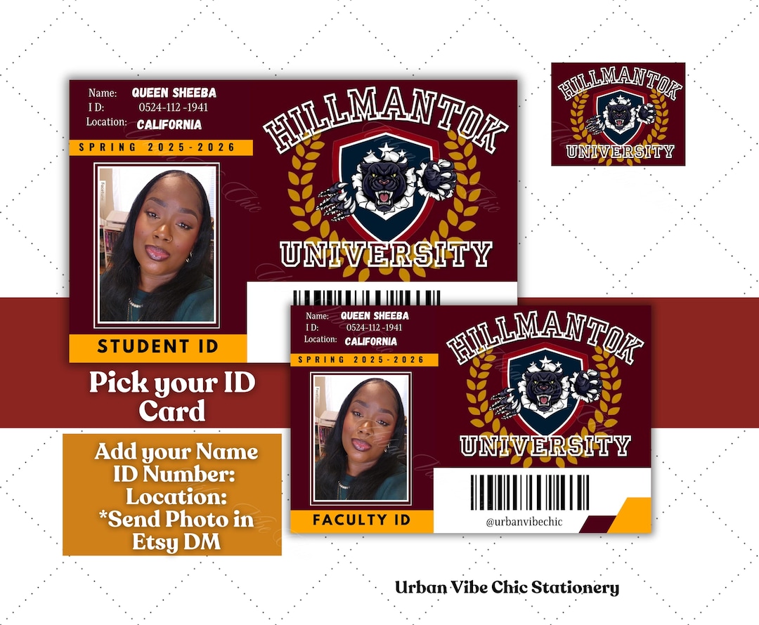 Hillmantok University ID Card: Custom Student/faculty ID - Etsy