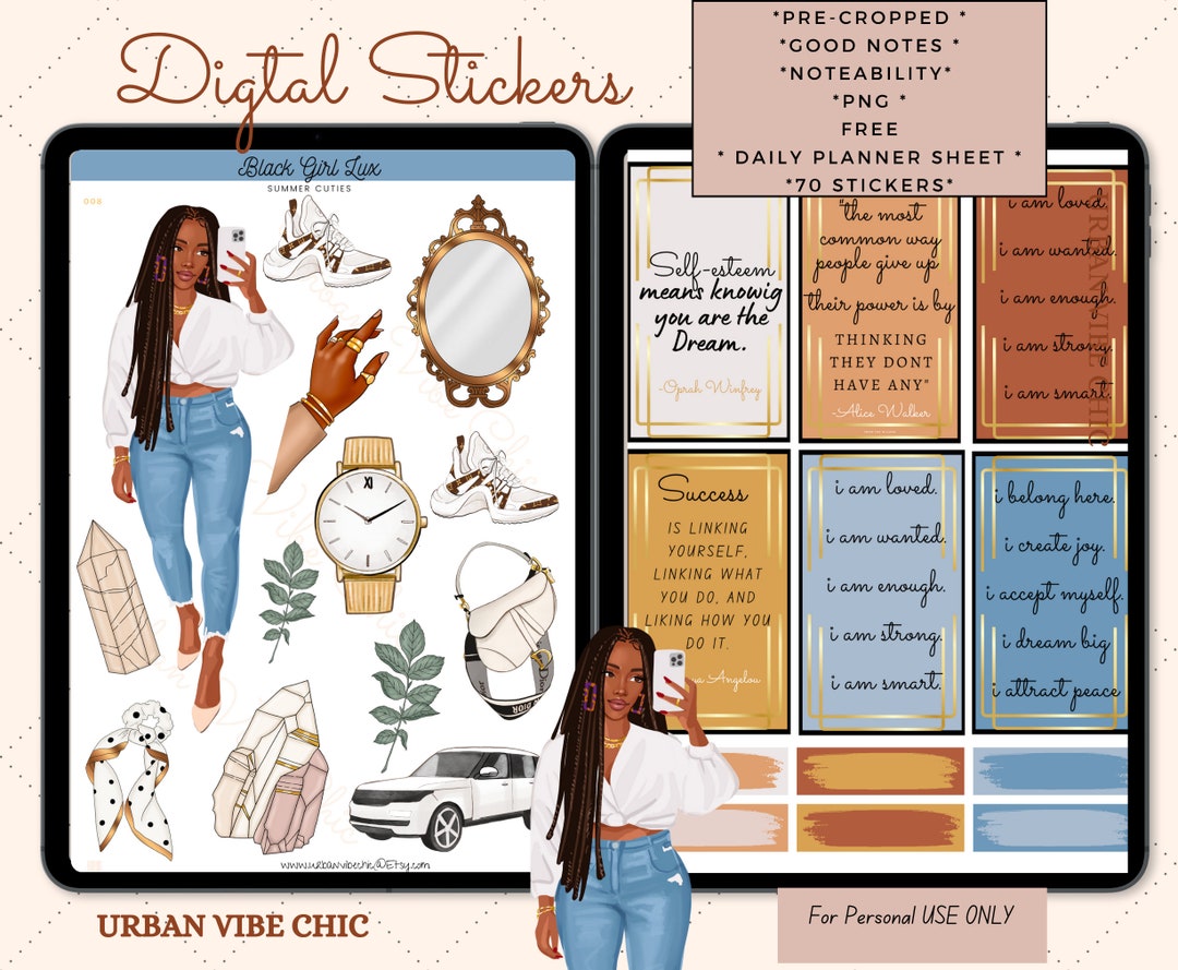 Black Girl Digital Planner Stickers: Goodnotes Stickers (70 PNG) - Etsy