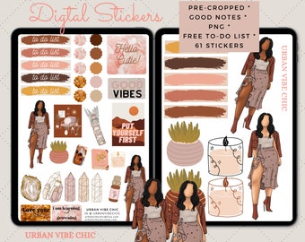 Black Girl Digital Planner Stickers: Goodnotes Stickers (61 PNG)