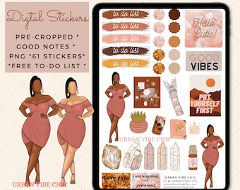 Black Girl Digital Planner Stickers: Goodnotes Stickers (61 PNG)