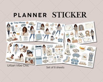 Black Girl Winter Sticker Bundle, 89 Cozy Stickers Kit | January Planner Stickers, Black Woman Stickers | Bookish & Self Care Stickers Kit