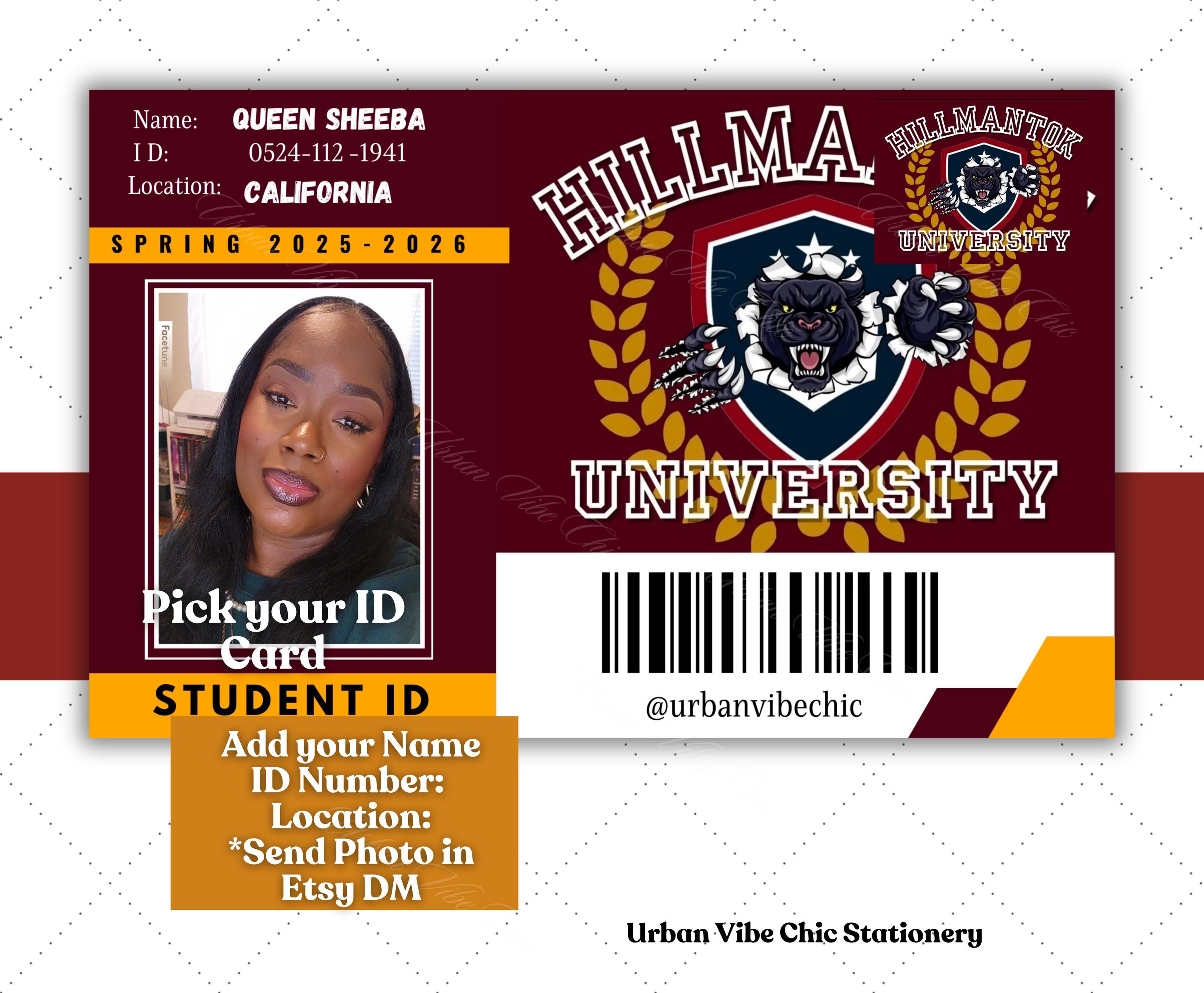 Hillmantok University ID Card: Custom Student/faculty ID - Etsy