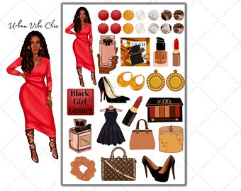 Adesivi per pianificatore Black Girl: adesivi moda e glamour