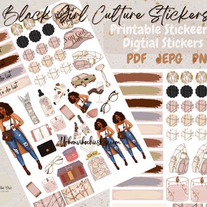 Goodnote Stickers, Black Girl Digital Planner Stickers, Printable Planner Stickers, Black Girl Digital Sticke, Digital Stickers,Freebies