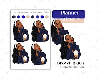 Black Girl Planner Stickers | Aisha Illustration, Journaling, Scrapbook Supplies