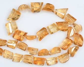 16 Inch 7x9-13x14-12x15mm Natural Citrine Quartz Step Cut Twisted Chunky Nugget Beads Strand (5952-59)