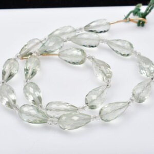 12 Inch 9x15-8x17mm Natural Mint Green Amethyst Microfaceted Straight Drill Teardrops Briolette~ Green amethyst drop beads strand 15Beads