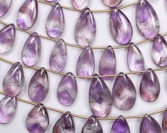 Big Size 12 Inch 10x15mm-13x27mm Natural Brazil Bio & Trio Color Amethyst Smooth Pear Briolette Beads Strand-20 Beads Apx (3773-81)